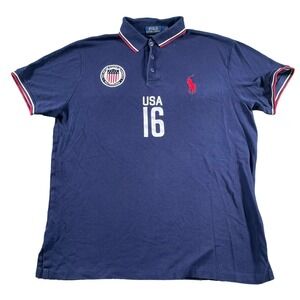 Polo Ralph Lauren Olympics USA 16 American Flag Polo Shirt Custom Fit Mens Sz L